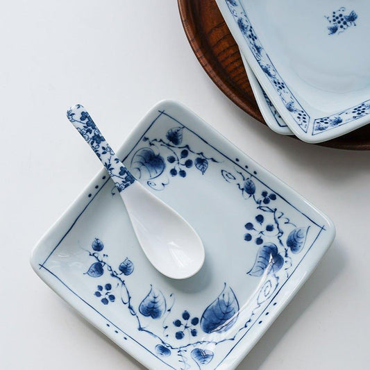 Mino Ware Sometsuke Japanese Retro Square Plate