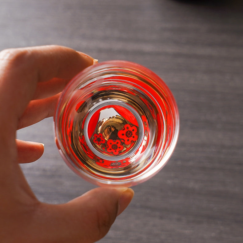 Toyo-Sasaki Shochikubai Japanese Handcrafted Glass Cup Set of 3 | Mt. Fuji Design