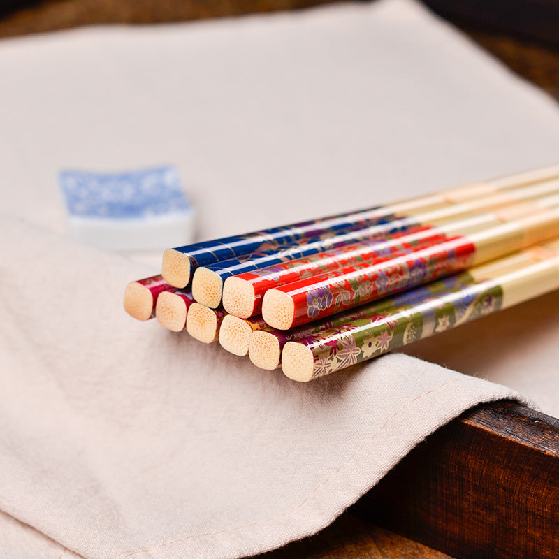 Japanese Botanical Handcrafted Bamboo Chopsticks Set of 5