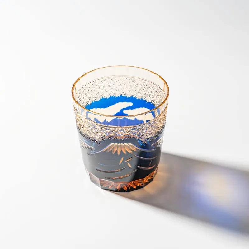 Edo Kiriko Mount Fuji Blue Hand-Cut Whisky Glass