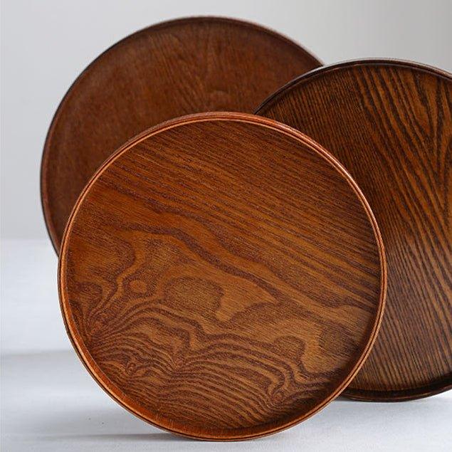 Japanese Brown Wooden Round Tray. Multi-purpose Serving Platter