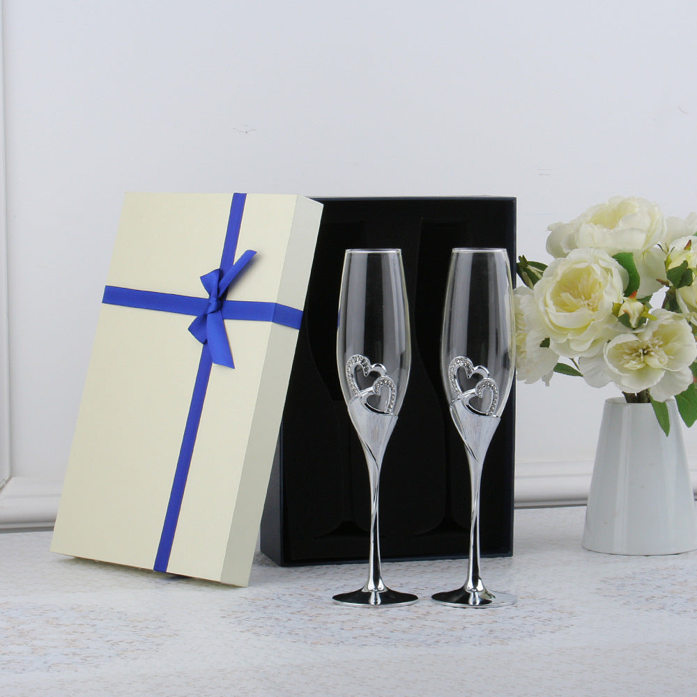 Metallic Crystal Heart Champagne Crystal Glass Gift Set