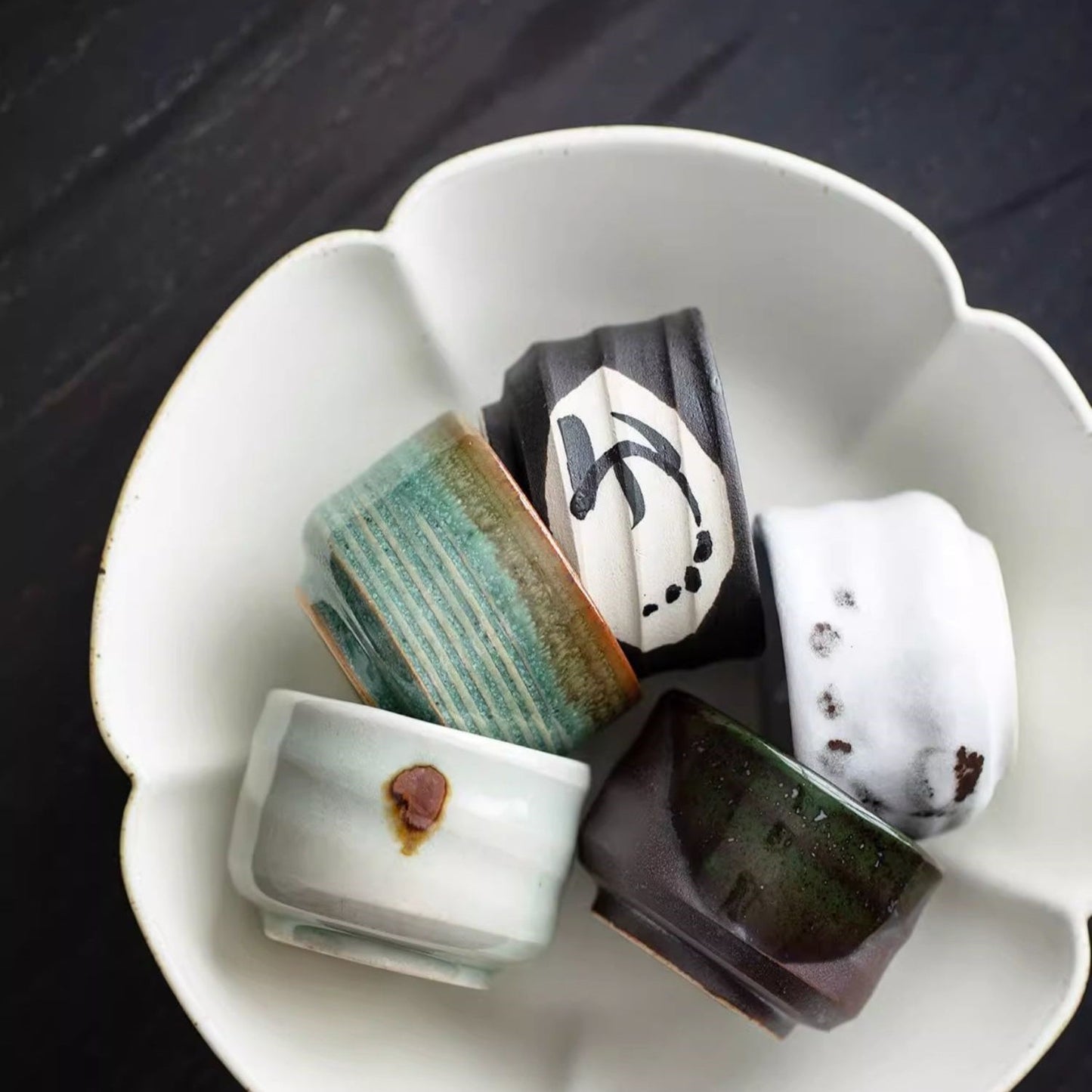 Hatsuichi Mino Ware Handcrafted Yuugiri Ceramic Tea Cups Set