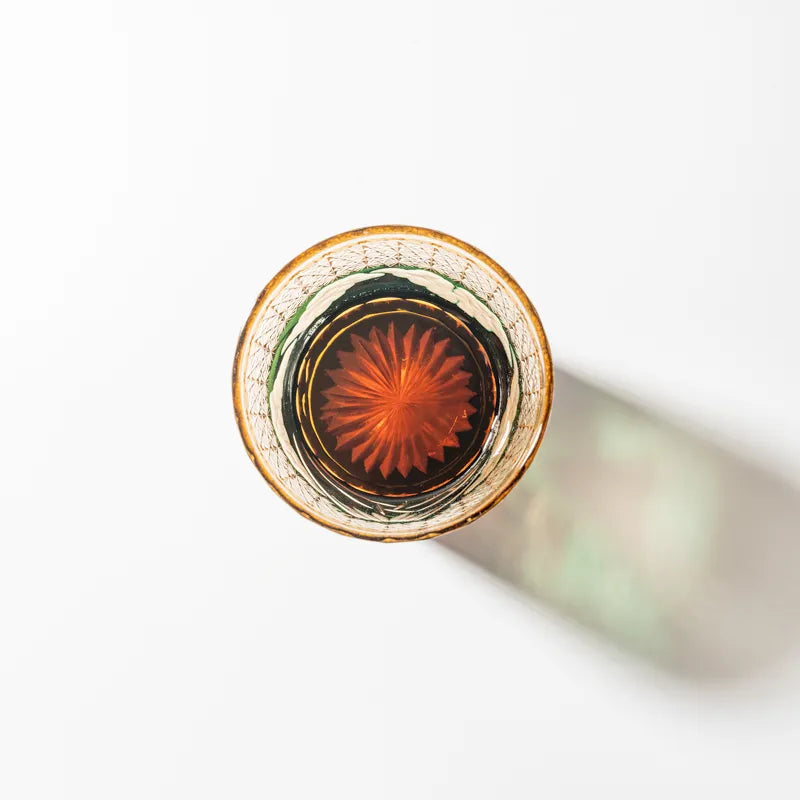 Edo Kiriko Mount Fuji Green Hand-Cut Whisky Glass