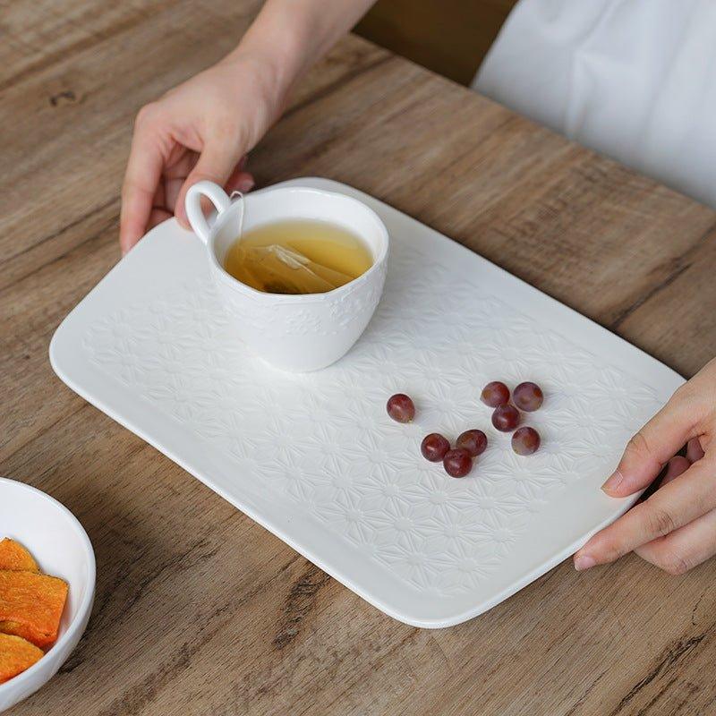 Japanese Rectangular Ceramic Floral Pattern Platters