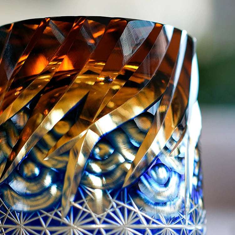 Edo Kiriko Blue Amber Hand-Cut Whisky Glass