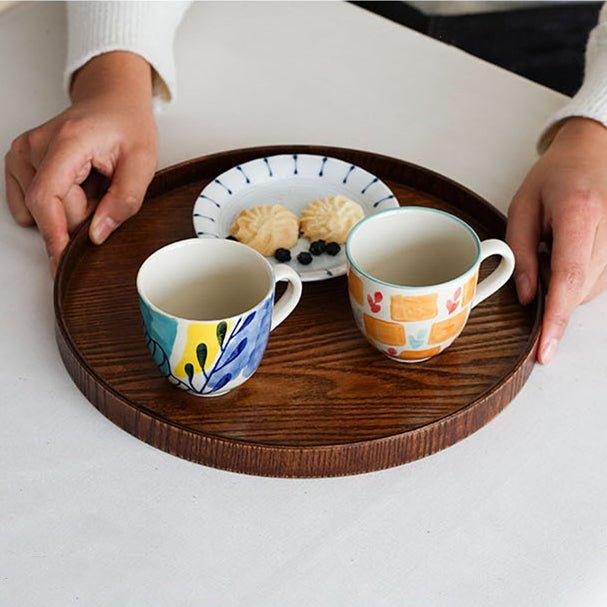 Japanese Brown Wooden Round Tray. Multi-purpose Serving Platter