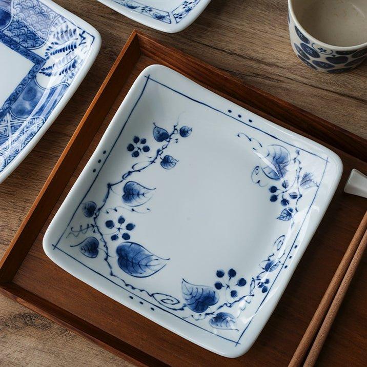 Mino Ware Sometsuke Japanese Retro Square Plate