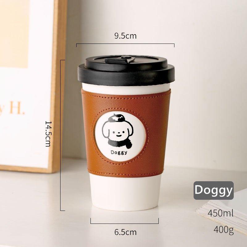 Ceramic Reusable Coffee Cup With Leather Sleeve