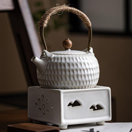 Handcrafted Ceramic White Dimpled Boiler With Candle Stove