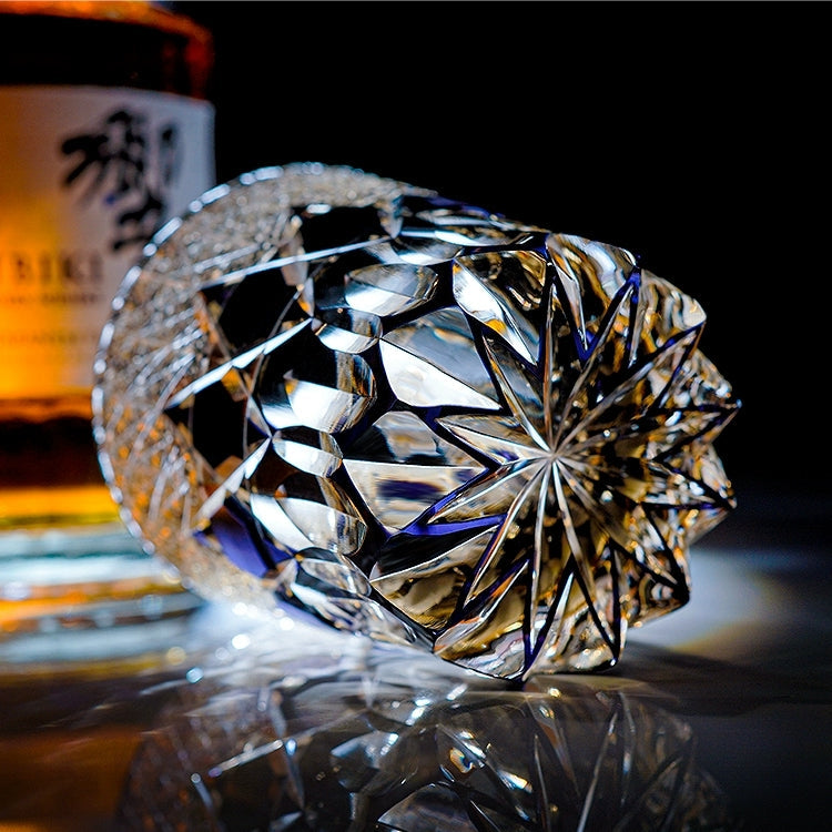 Edo Kiriko Handcrafted Fluorite Whisky Glass - Dazzling Clarity with Wooden Box