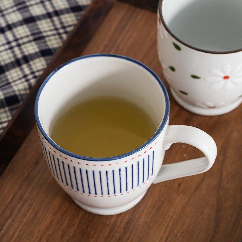 Japanese Nature Themed Ceramic Glazed Hand-Painted Tea Cups