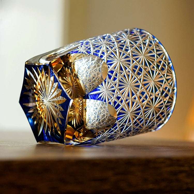 Edo Kiriko Blue Amber Hand-Cut Whisky Glass
