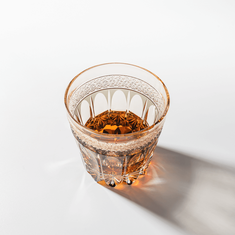 Edo Kiriko Amber Sakura Hand-Cut Whisky Glass