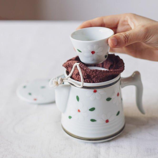 Japanese Ceramic Flower Tea Pot Sets With Carrying Case