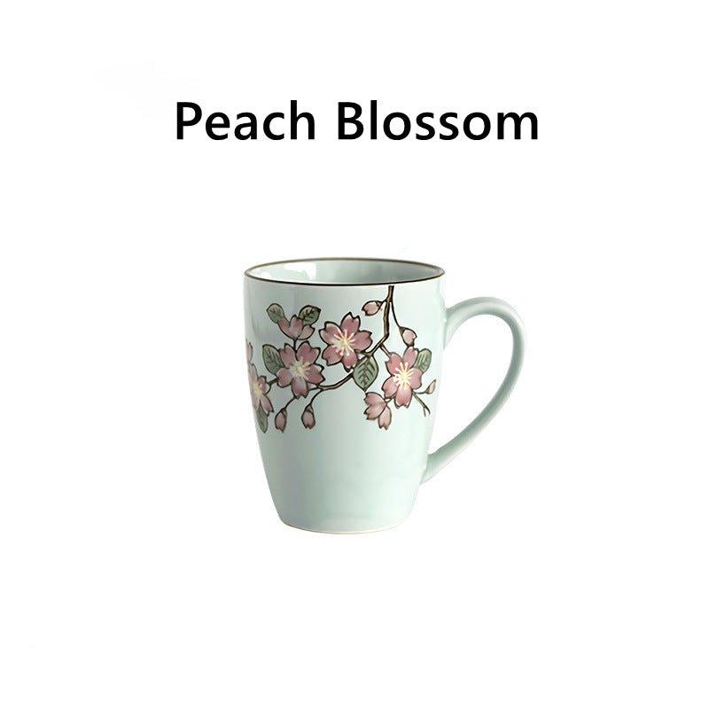 Japanese Nature Themed Ceramic Glazed Hand-Painted Tea Cups