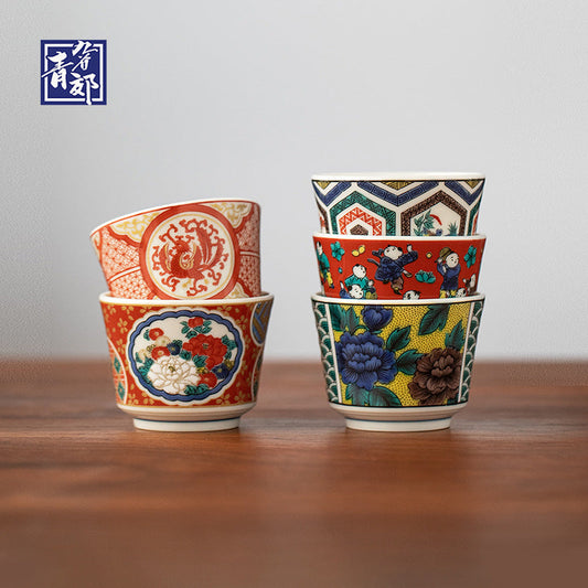 Kutaniyaki Handcrafted Vintage Tea Cup Set of Five