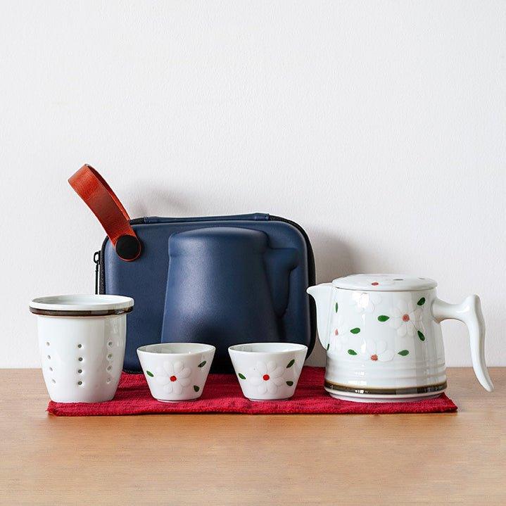Japanese Ceramic Flower Tea Pot Sets With Carrying Case
