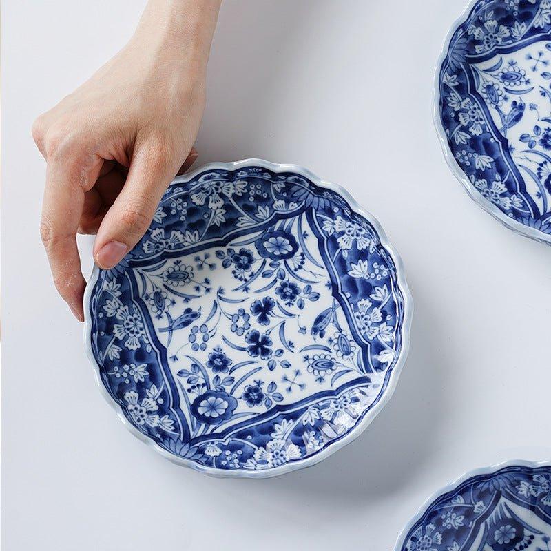 Japanese Handcrafted Ceramic Blue and White Decorated Plates/Bowls