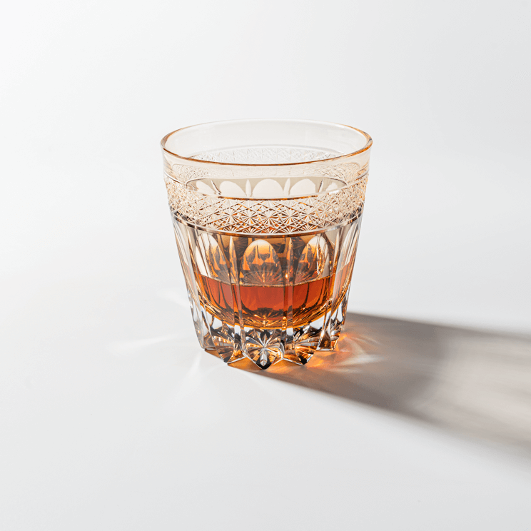Edo Kiriko Amber Sakura Hand-Cut Whisky Glass
