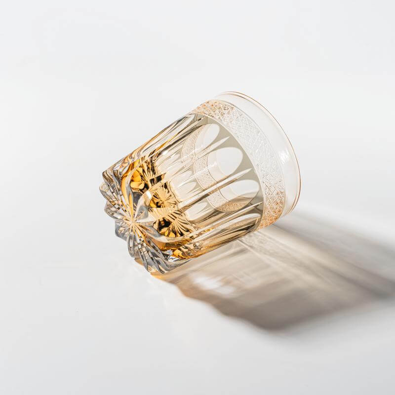 Edo Kiriko Amber Sakura Hand-Cut Whisky Glass