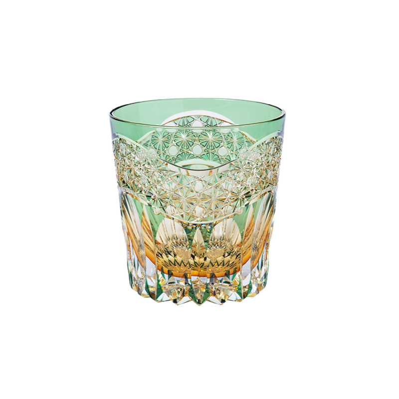 Edo Kiriko Handcrafted Emerald Prism Whisky Glass