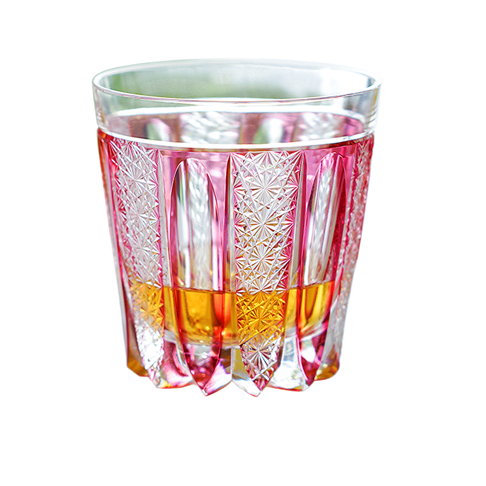 Crimson Flame Edo Kiriko Whiskey Glass With Wooden Box
