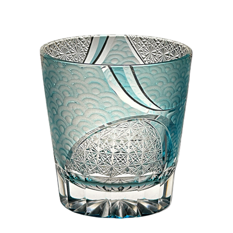Ink Blue Cloud Edo Kiriko Whiskey Glass