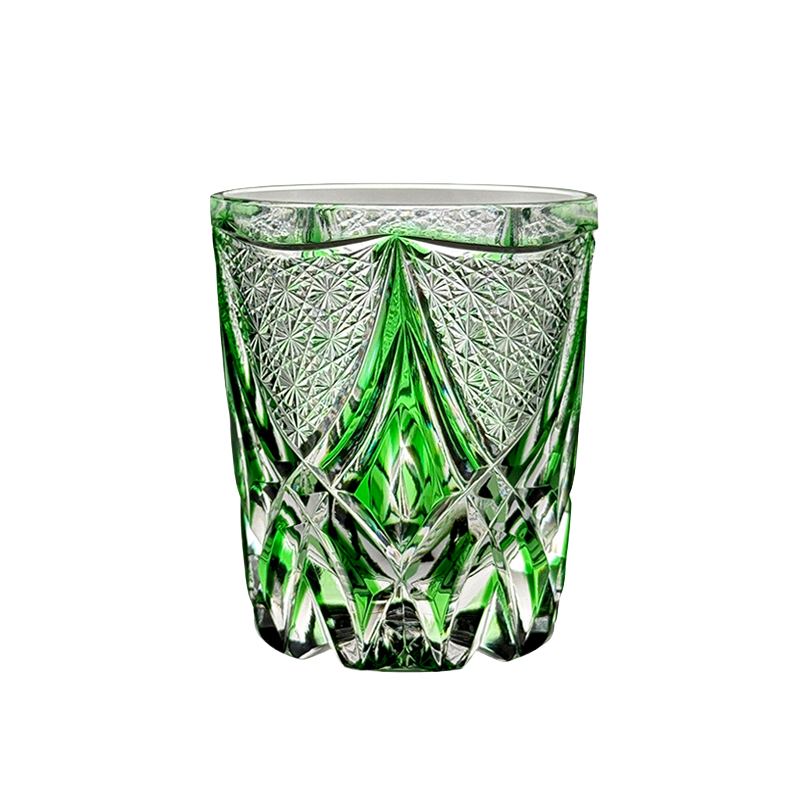 Edo Kiriko Handcrafted Green flame Whiskey Glass