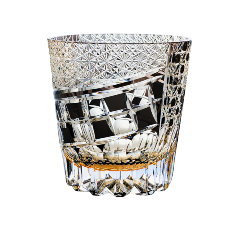 Edo Kiriko Hand-carved Sapphire Motif Whiskey Glass