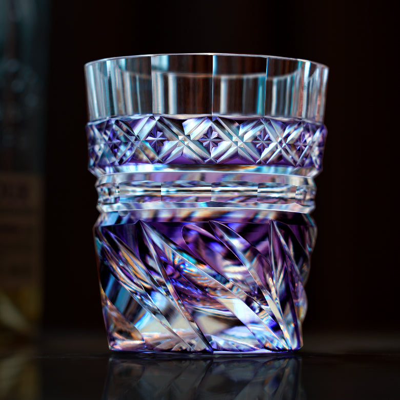 Edo Kiriko Handcrafted Aozora Kaze Whiskey Glass with Wooden Box