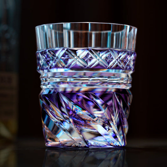 Edo Kiriko Handcrafted Aozora Kaze Whiskey Glass with Wooden Box