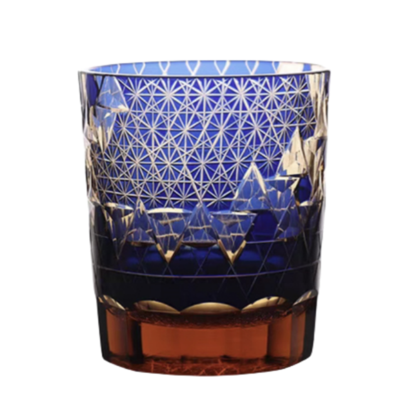 Edo Kiriko Handcrafted Hexagonal Exquisite Whiskey Glass - Blue