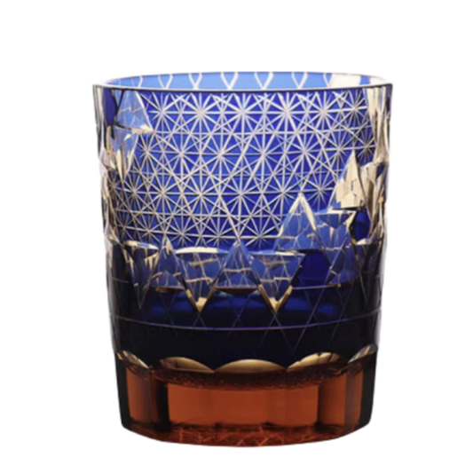 Edo Kiriko Handcrafted Hexagonal Exquisite Whiskey Glass - Blue