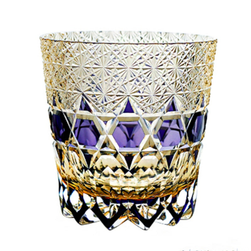Edo Kiriko Hand-carved Sapphire Motif Whiskey Glass
