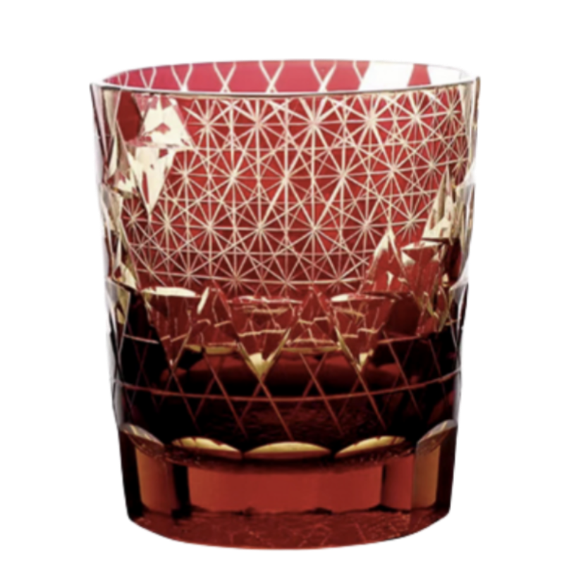 Edo Kiriko Handcrafted Hexagonal Exquisite Whiskey Glass - Red