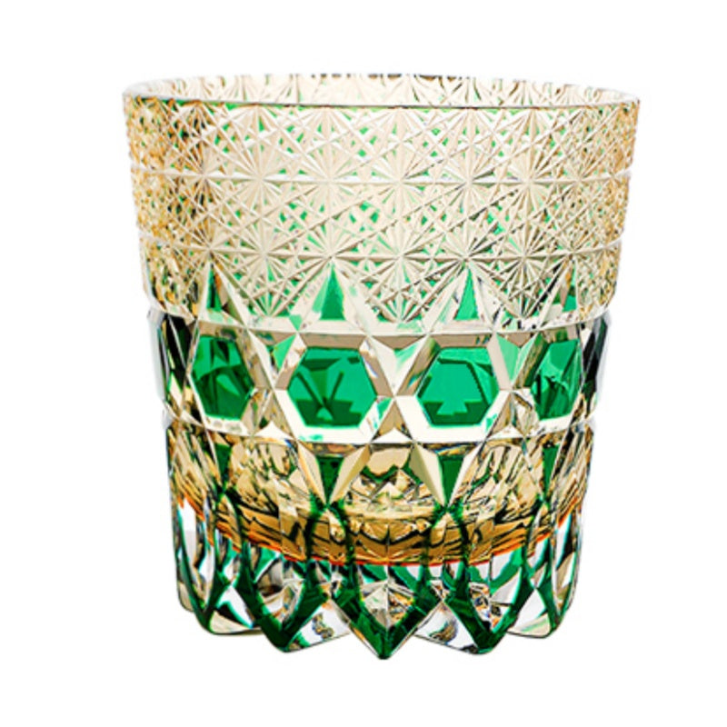 Edo Kiriko Hand-carved Sapphire Motif Whiskey Glass