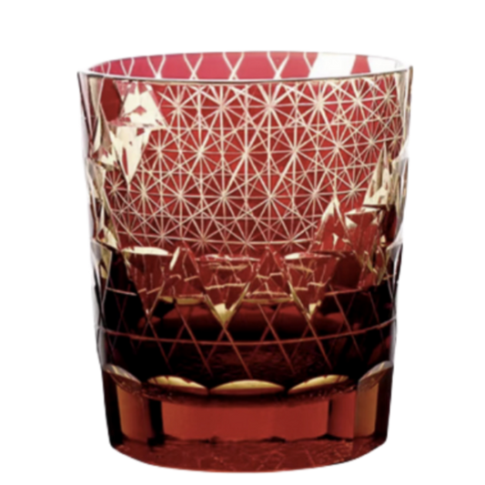 Edo Kiriko Handcrafted Hexagonal Exquisite Whiskey Glass - Red