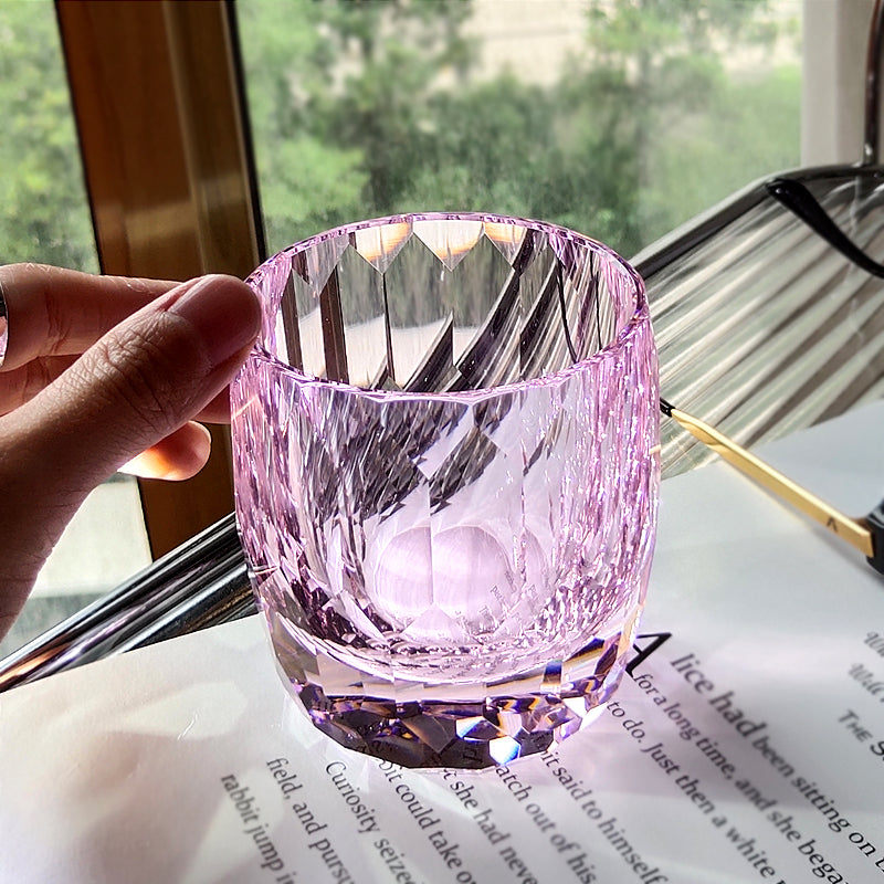 K9 Crystal Japanese Edo Kiriko Whiskey Glass - Diamond-like - Pink