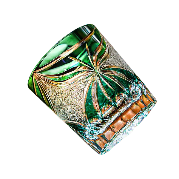 Edo Kiriko Whiskey Glass Lepidoptera with Wooden Box