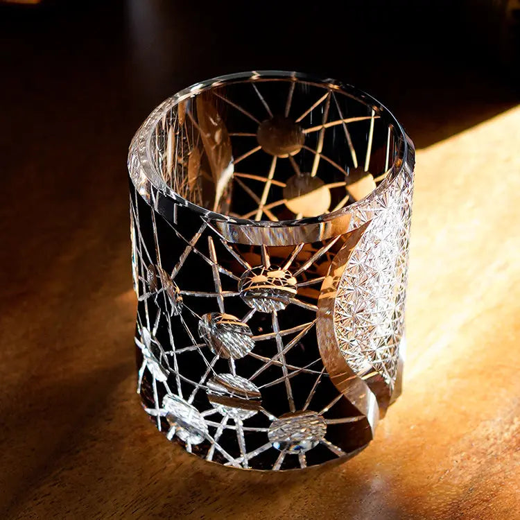 Japanese Edo Kiriko Whiskey Glass Starshine with Wooden Box
