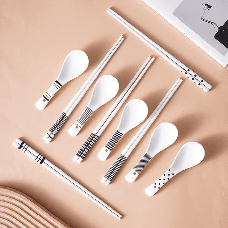 Oriental Ceramic Utensil Set With Shamoji (Rice Paddle)