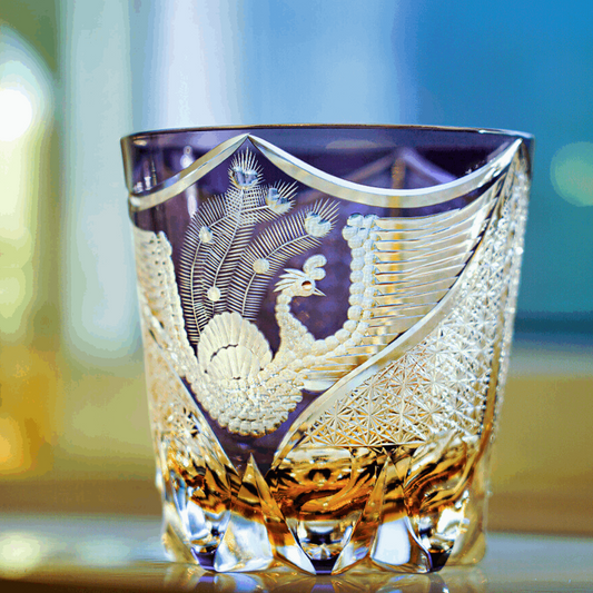 Edo Kiriko Dancing Phoenix Hand-Cut Whisky Glass