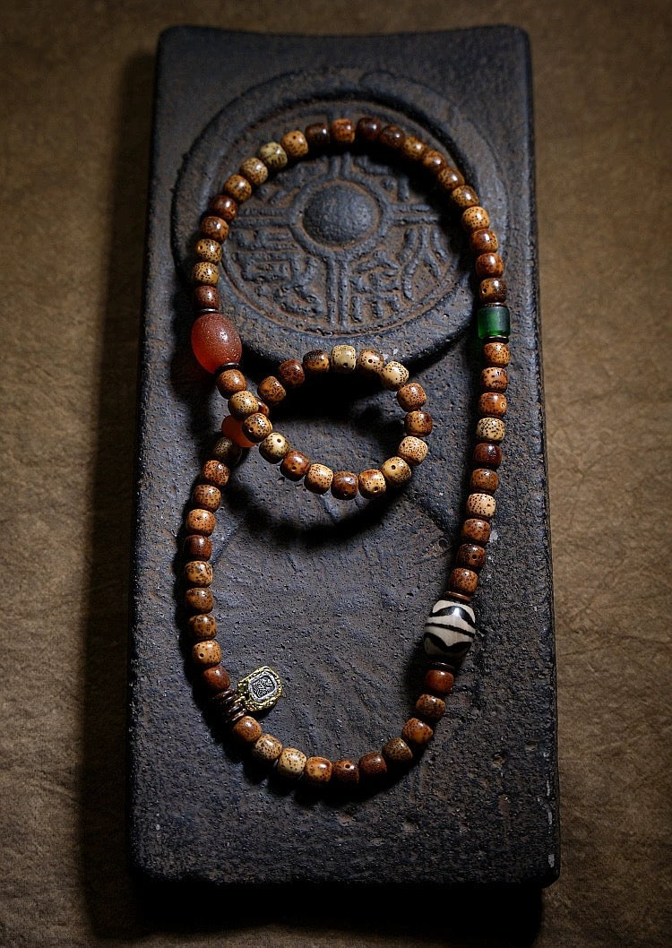 Star-Moon Bodhi Seed Mala Bracelet – Aged Wisdom. Unique Craft