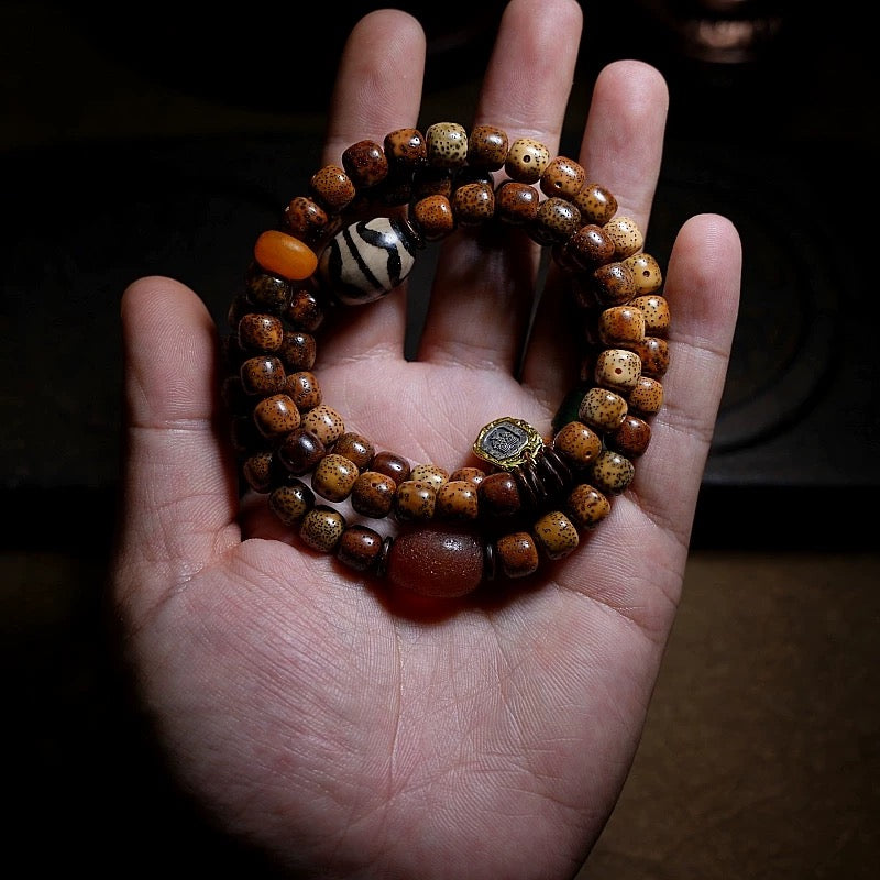 Star-Moon Bodhi Seed Mala Bracelet – Aged Wisdom. Unique Craft