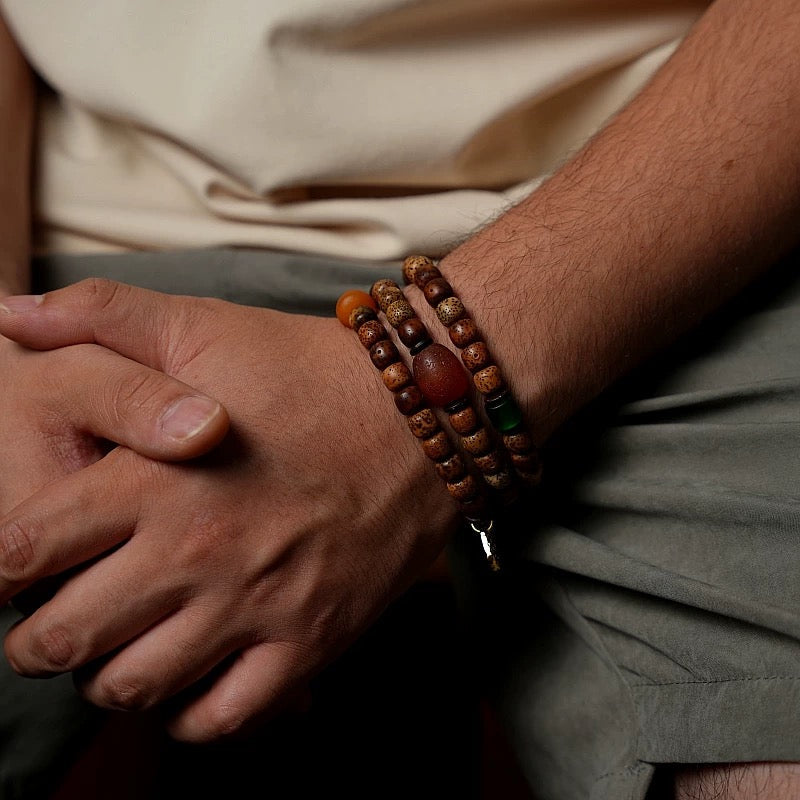 Star-Moon Bodhi Seed Mala Bracelet – Aged Wisdom. Unique Craft