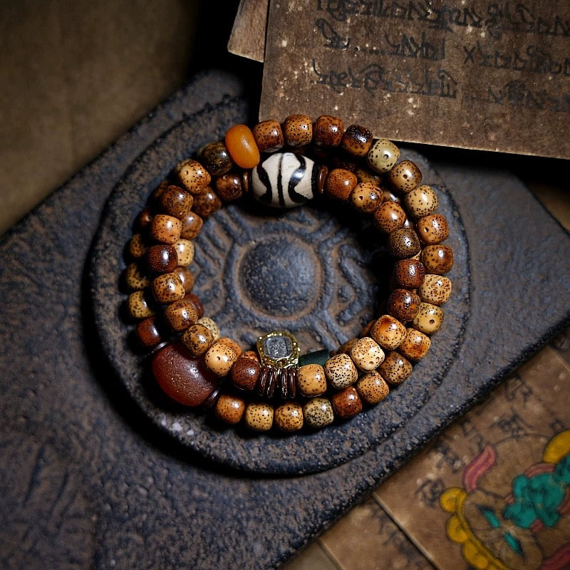 Star-Moon Bodhi Seed Mala Bracelet – Aged Wisdom. Unique Craft