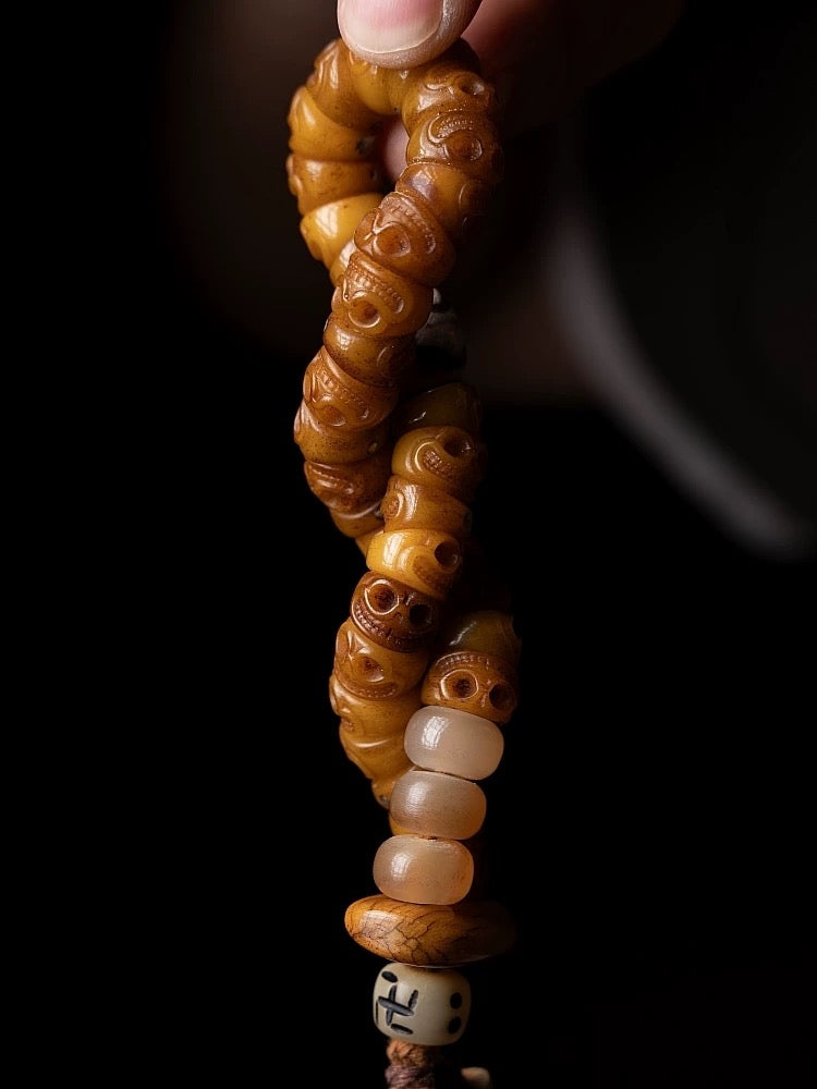 Tibetan Slanted Cut Yak Bone Mala Bracelet with Tassel