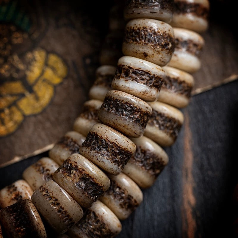 Tibetan Aged Yak Bone Mala for Men – 108 Beads of Tradition