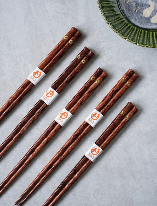 Japanese-Style Wooden Chopsticks with Gold Flower Design